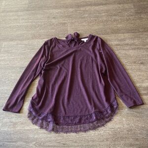 LC Lauren Conrad Plum Lace Hem Blouse